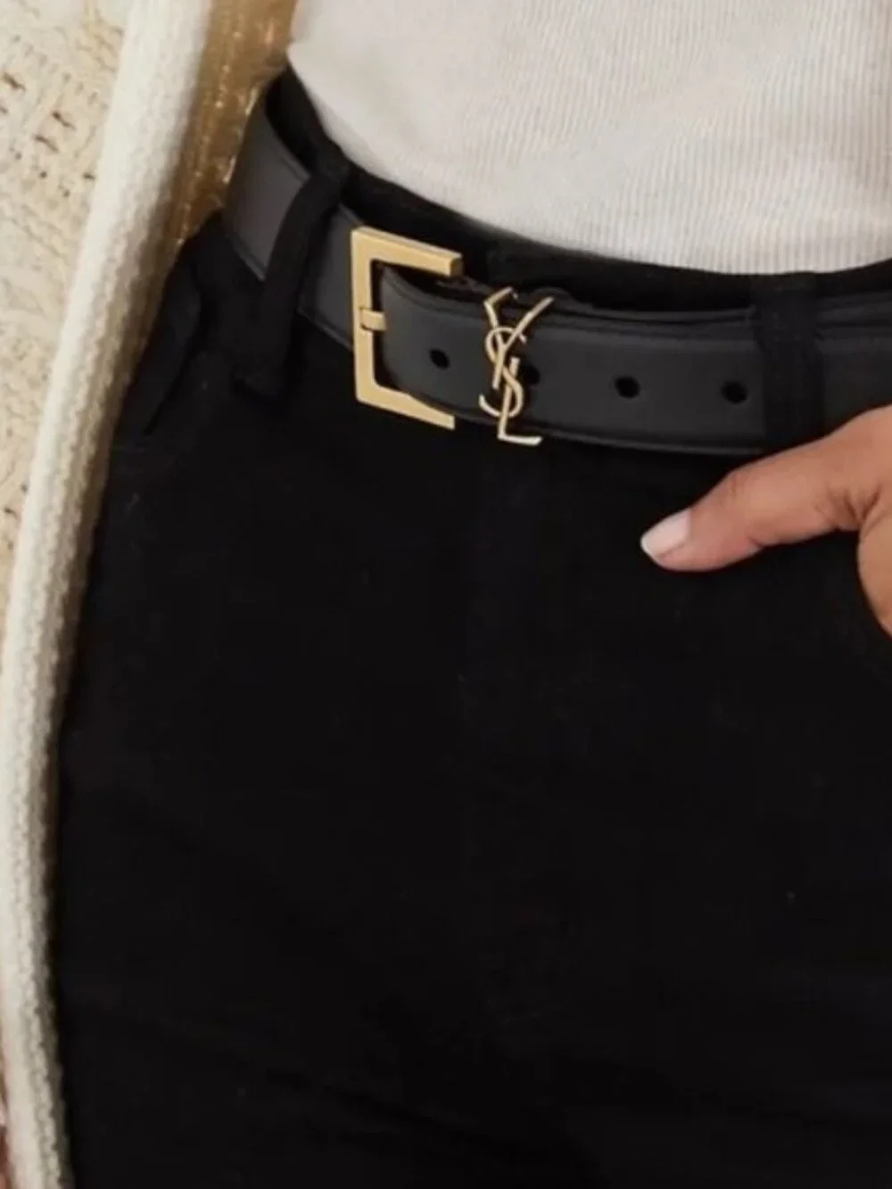 Saint Laurent YSL Black Leather Belt Gold Buckle - New + Dust Bag, Size 90